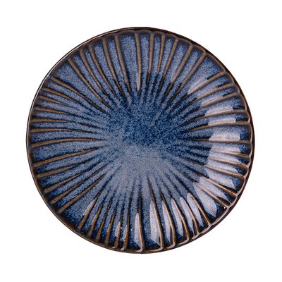 Тарілка плоска кругла з порцеляни 20.5 см синя обідня тарілка HP634 фото