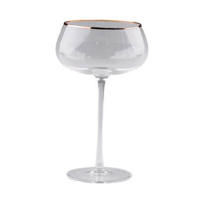 Келих для коктейлів фігурний скляний ребристий із золотим обідком набір 6 шт HP81 фото
