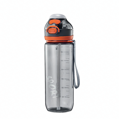 Пляшка для води з трубочкою 720 мл спортивна фляга прозора для напоїв із дозатором Бежевий HP158TU фото