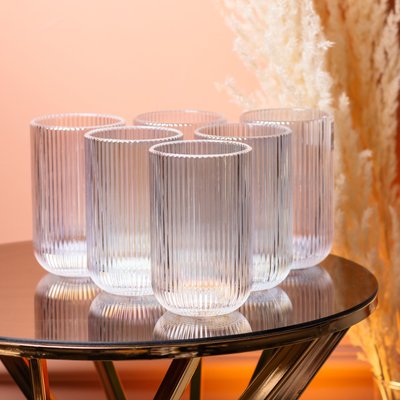 Склянка для напоїв висока фігурна прозора ребриста з товстого скла набір 6 шт HP7113G фото